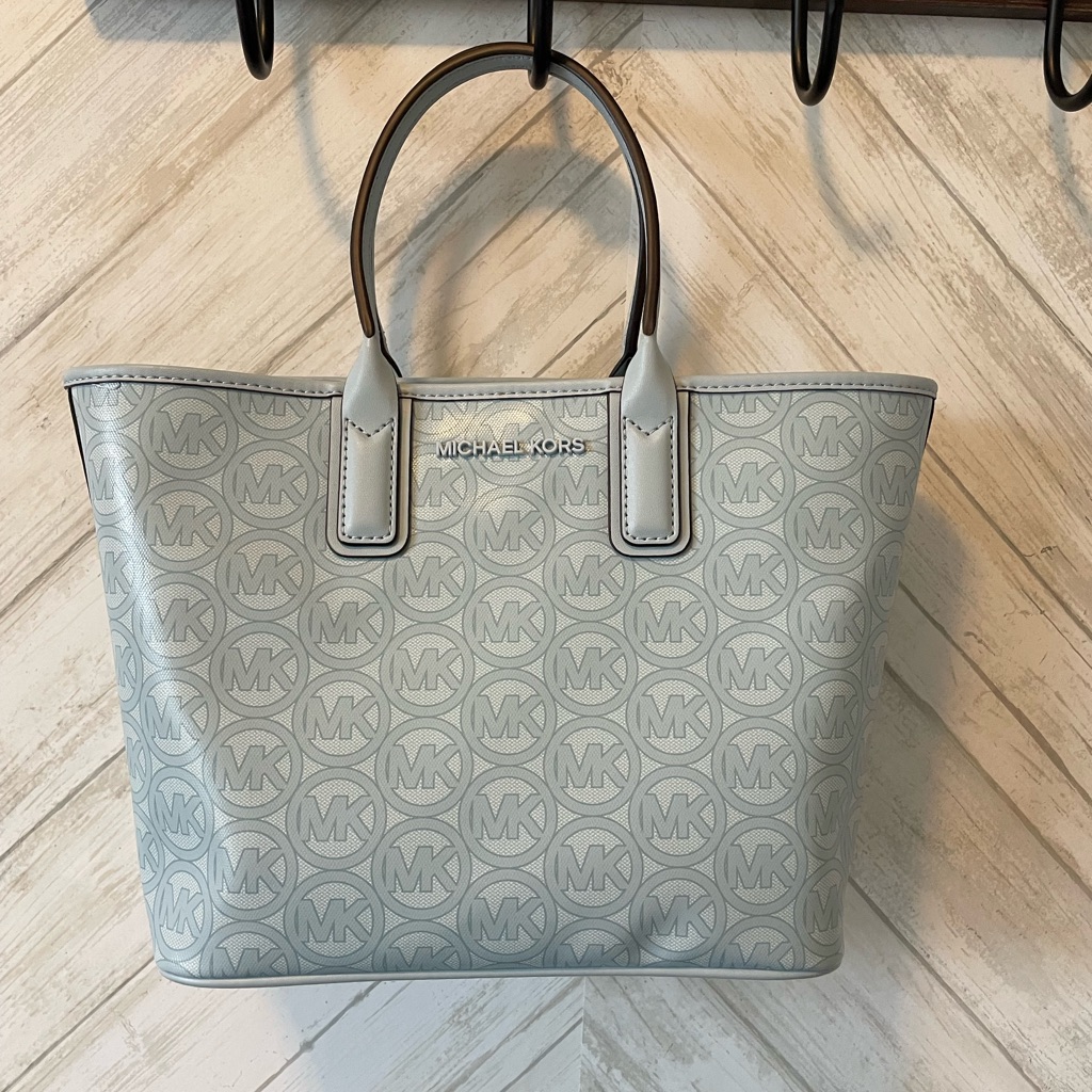 Michael Kors Jodie Pale Ocean Light Blue Monogram Tote Bag
